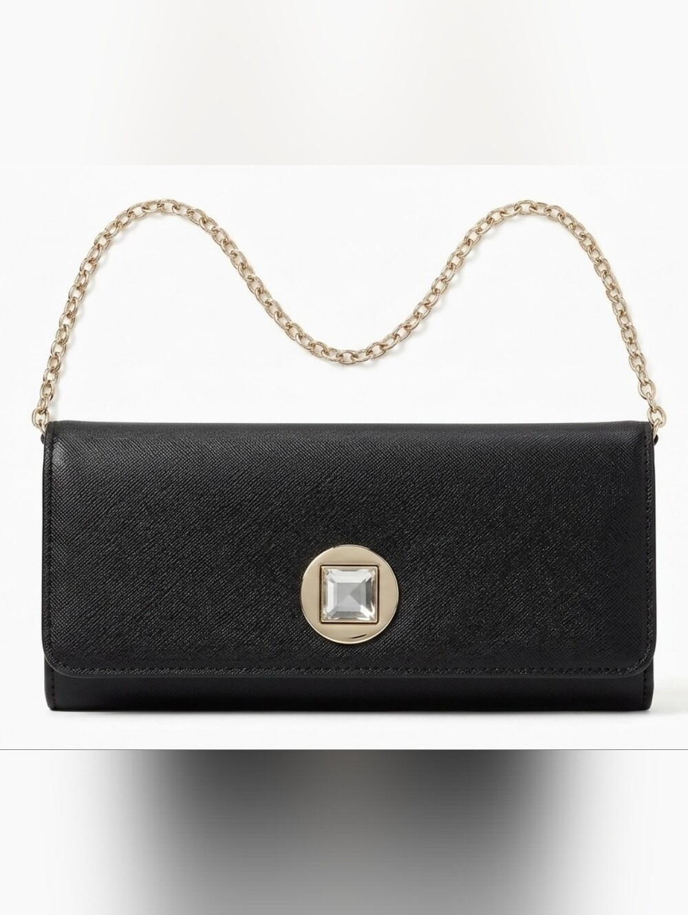 Gunne Sax Vintage Black Patent Leather Chain Shoulder Bag with Gem Accent